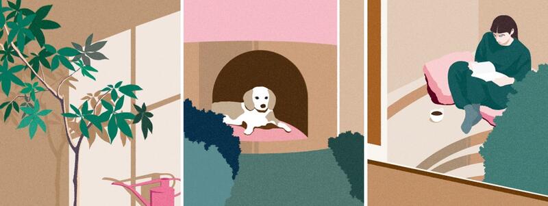 「庭のある生活」「ペット」「ヌック」のイメージイラスト